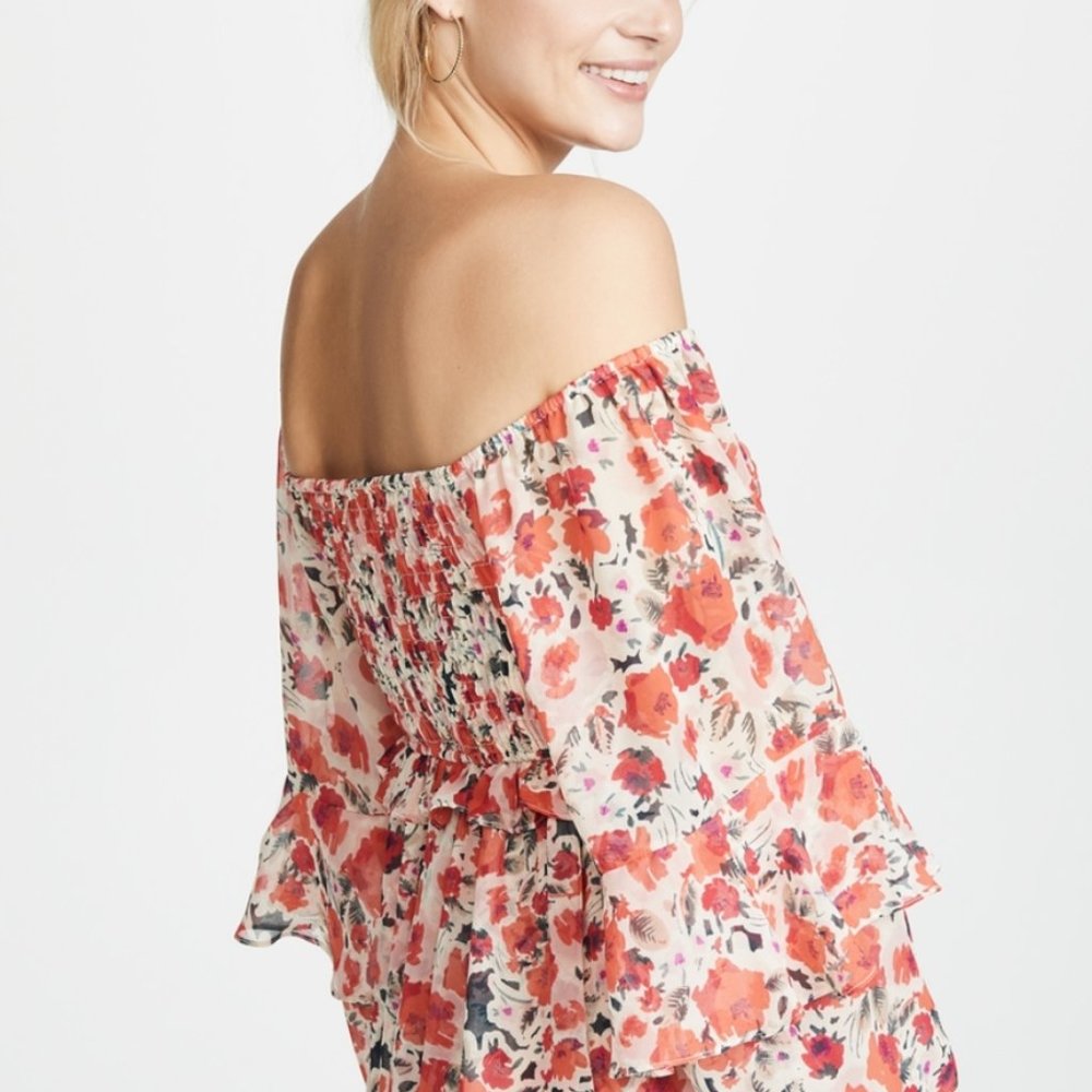 MISA Los Angeles Asra Red Floral Puff Sleeve Dress | US S - Picture 5 of 12